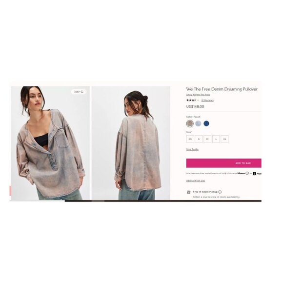 NEW Pink Denim Dreaming Pullover Oversized ruffled trim Blouse - Picture 5 of 10